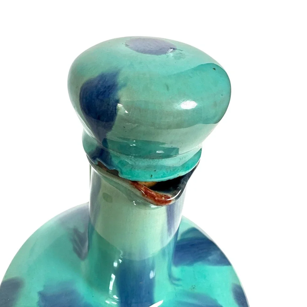 Brush McCoy Onyx Musical Decanter Jug Turquoise Blue Drip Glaze Art Pottery 30s